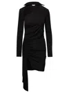 Off-white Mini Asymmetric Black Dress With Cut-out And Ruffle Detail In Viscose Stretch Woman