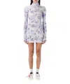 Off-white Light Blue High-neck Mini Dress With Print In Multicolor