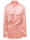 OFF-WHITE MINI PINK ASYMMETRIC SHIRT DRESS IN SATIN VISCOSE WOMAN