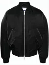 Off-white Minimalist Black Nylon Bomber Jacket With Ribbed Details In Black