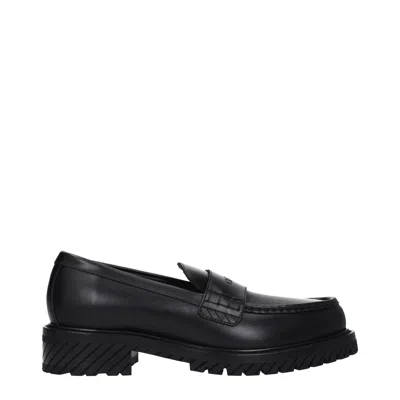 Off-white Stitch Detailed Leather Loafers For Men In Black