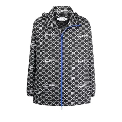 Pre-owned Off-white Monogram Allover Windbreaker Jacket 'black' | Men's Size Xl