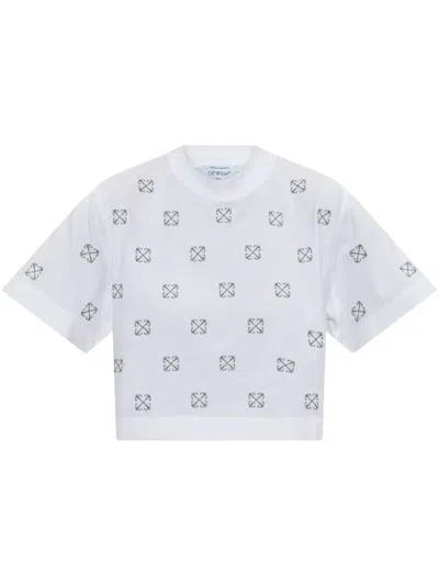 Off-white Monogram-embroidered Cropped T-shirt In White