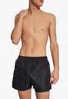 Off-white Swimming Trunks With All-over Logo In Black