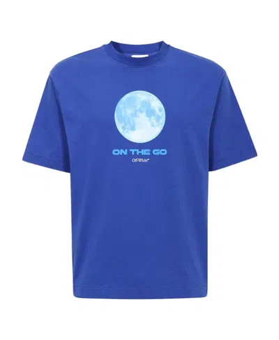 Off-white Moon-print Cotton T-shirt In Blue