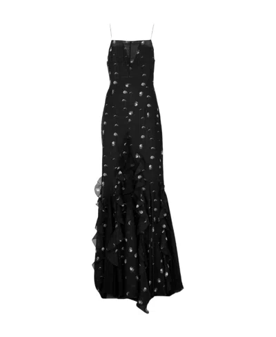Off-white Moon-print Ruffled Maxi Dress In Black