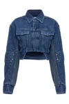Off-white Cropped Denim Moto Jacket With Front Cutout