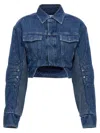 Off-white Cropped Denim Moto Jacket With Front Cutout