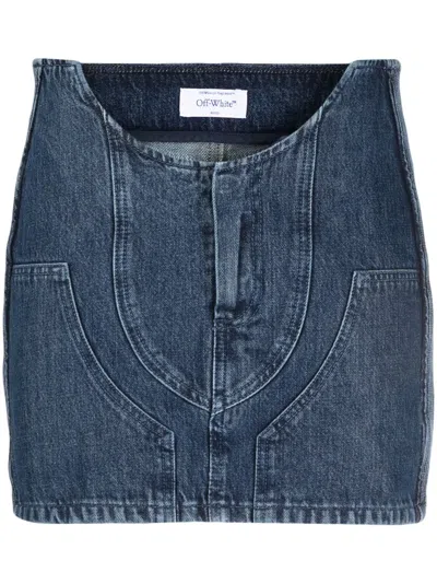 Off-white Low-waist Denim Miniskirt With 3d Detailing In Blue