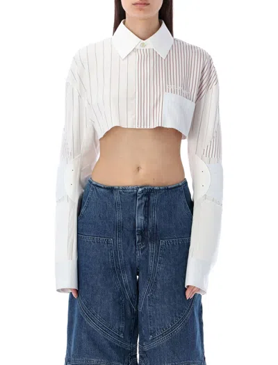 Off-white Motorcycle Inspired Popeline Cotton Crop Shirt For Women In White