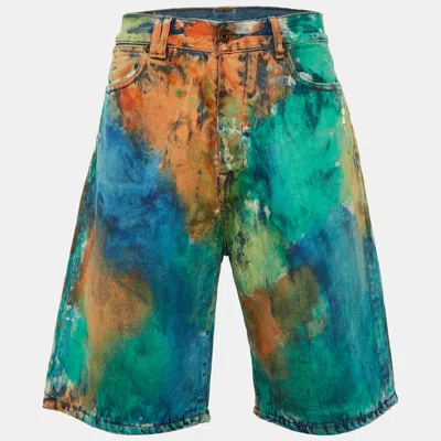 Pre-owned Off-white Multicolor Painted Denim Shorts M/waist 34"