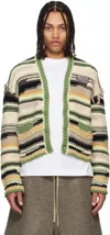 Off-white Green Premium Quality Striped Knit Cardigan In Neutral