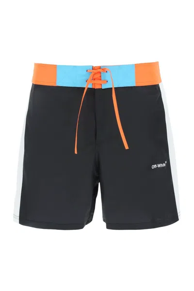 Off-white Multicolor Unlined Swim Trunks With Contrasting Bands And Logo Print