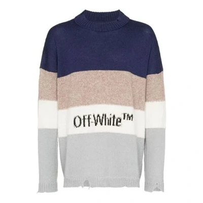 Off-white Multicolor Wool Sweater Splicing Round Neck In Neutral
