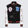 Off-white Black Wizard Leather Wool Varsity Jacket In Black