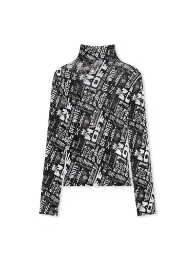 Off-white Multilogo Mesh Long Sleeve Turtle Neck Top In Black