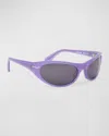 Off-white Napoli Logo Acetate Wrap Sunglasses In Purple