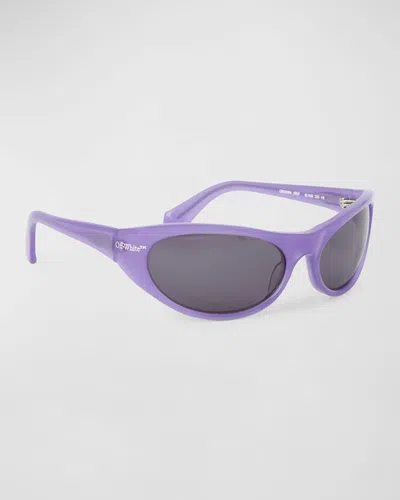 Off-white Napoli Logo Acetate Wrap Sunglasses In Purple
