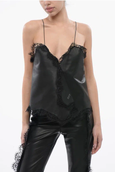 OFF-WHITE NAPPA SLIP TOP WITH LACE HEMS