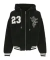 Off-white Nylon Varsity Jacket With Frontal Logo Patch In Black