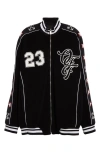 Off-white Nylon Varsity Jacket With Frontal Logo Patch In Black White