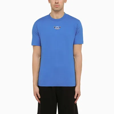 OFF-WHITE OFF-WHITE NAUTICAL BLUE COTTON T-SHIRT WITH LOGO EMBROIDERY MEN