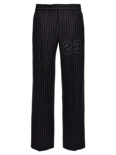 Off-white Trousers Pinstriped Embroidered Detail In Navy Blue