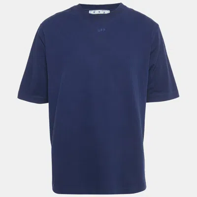 Pre-owned Off-white Navy Blue Logo Print Cotton T-shirt L