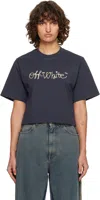 Off-white Navy Embroidered Script Logo Crop Logo T-shirt In Blue