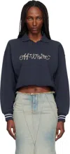 Off-white Embroidered Script Logo Crop Polo Sweater In Blue