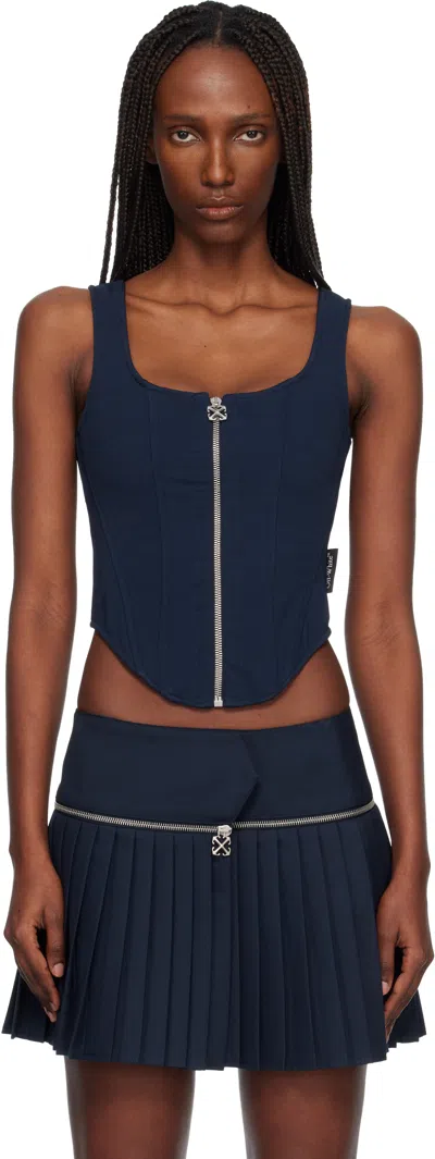 Off-white Navy Heavy Jer Corset Top In Blue