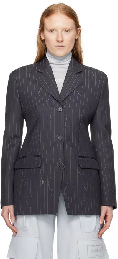 OFF-WHITE NAVY PINSTRIPE BLAZER