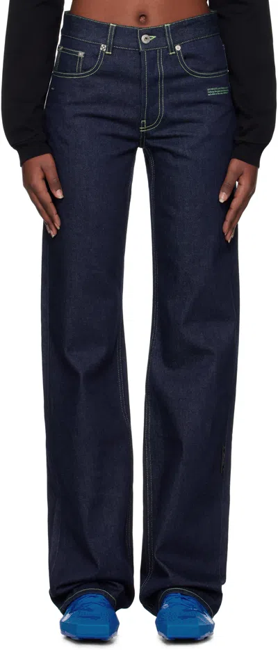 Off-white Navy Susy Jeans In Raw Blue Lime Cream