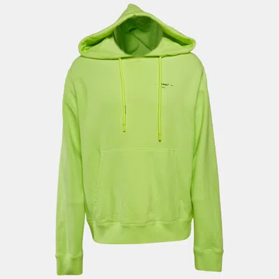 Pre-owned Off-white Neon Green Tape Embroidered Cotton Hoodie Xl