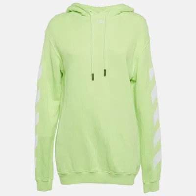 Off-white Neon Green Tape Print Cotton Hoodie
