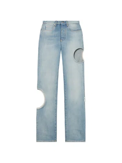 Off-white Meteor Denim Straight Leg Trousers Cutout In Blue
