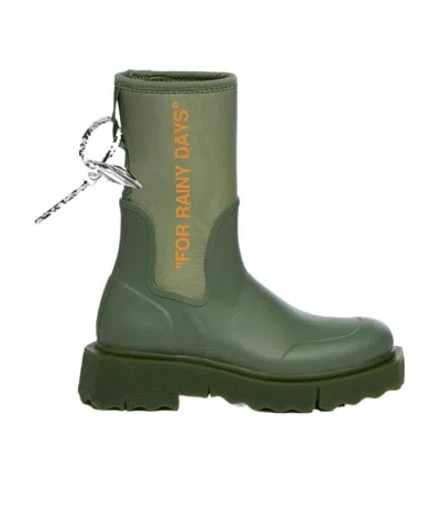 Off-white New Rubber Neoprene Boot Military Green In White