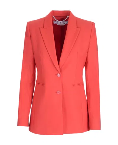 Off-white Notch Lapels Buttoned Blazer In Red