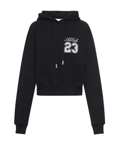 Off-white Number-embroidered Cropped Hoodie In Black