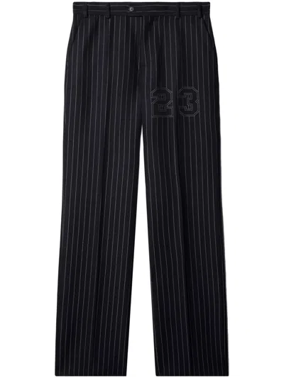 Off-white Number-print Pinstriped Slim-cut Trousers In Black