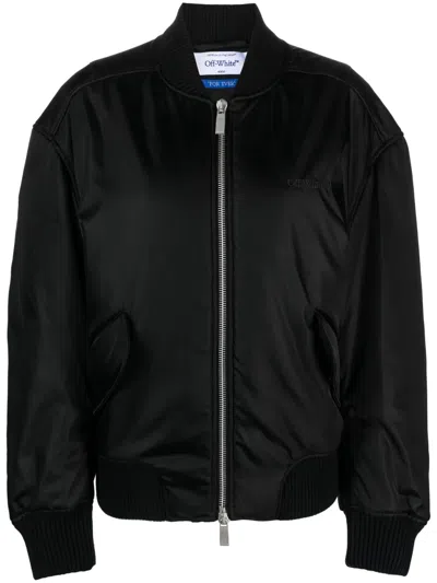 Off-white Off White Oversized Nylon Bomber Jacket In Black