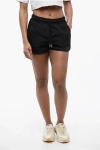 Off-white Ribbed Waist Drawstring Shorts With Mesh Insert