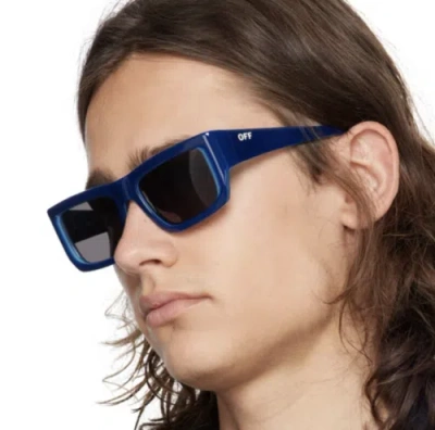 Pre-owned Off-white Oeri117s24pla0014507 Prescott Blue Dark Grey Sunglasses