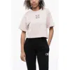 Off-white Crew-neck Crop T-shirt With Rhinestones Embellished Logo In Neutral