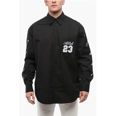 Off-white Logo 23 Cotton Overshirt In Black