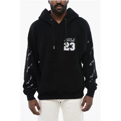 Off-white Embroidered Brushed Cotton Hoodie In Black