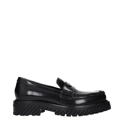 Off-white Off- Leather Slip-on Women's Loafers In Black