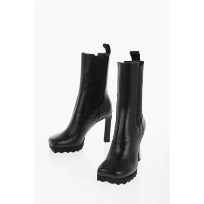 Off-white Off- Leather Sponge Chelsea Booties Women's 12cm In Black