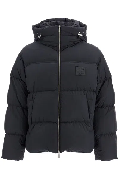 Off-white Quilted Down Jacket With Hood And Tone-on-tone Logo Patch In Black