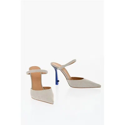 Off-white Off- Pointed Linen Blend Lollipop Mules Heel 11 Women's Cm